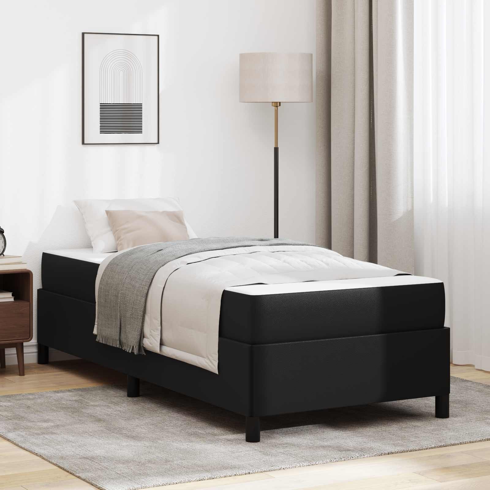 vidaXL Рамка за легло с матрак Черно 90 x 190 cm текстил