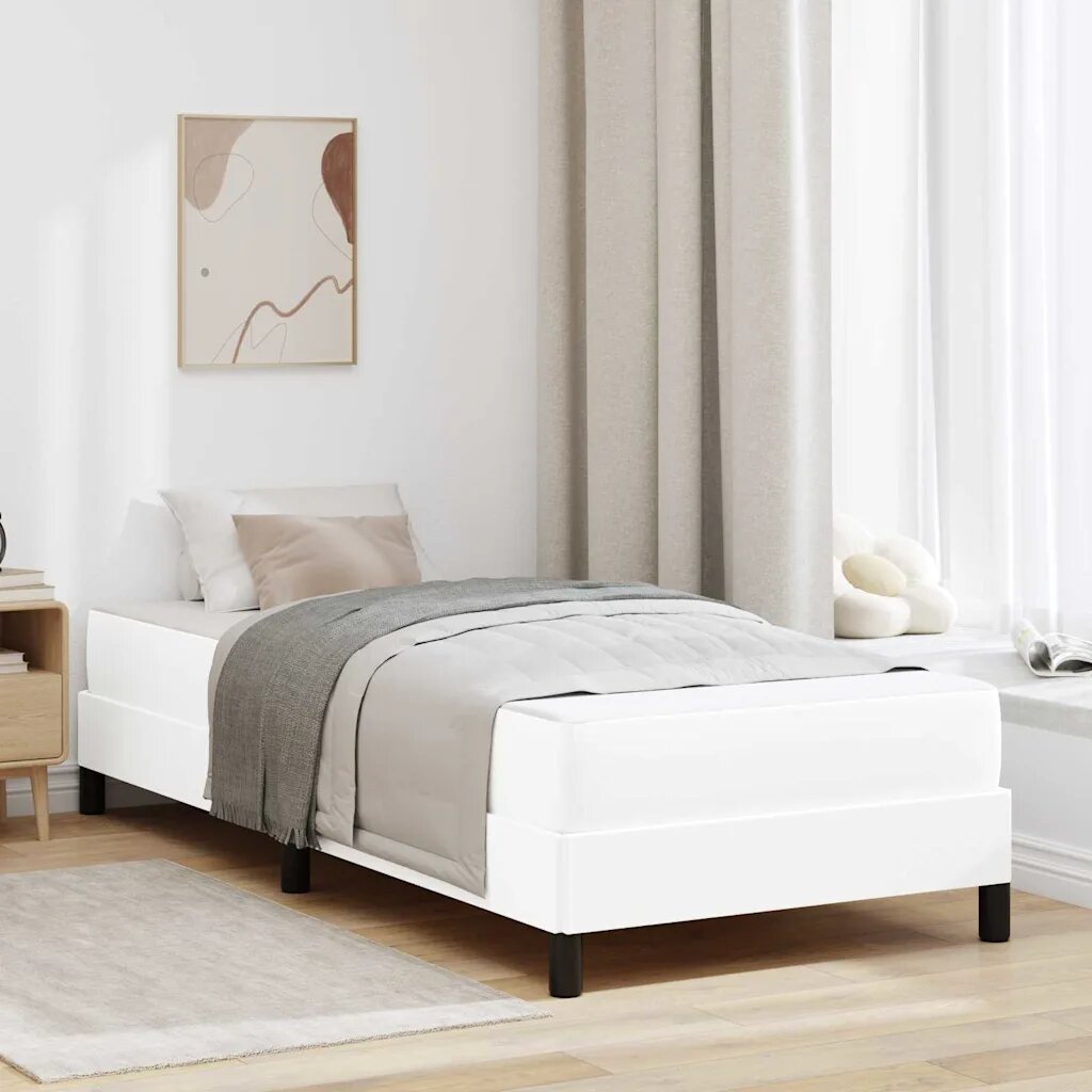 vidaXL Рамка за легло с матрак Чисто бяло 100 x 200 cm текстил