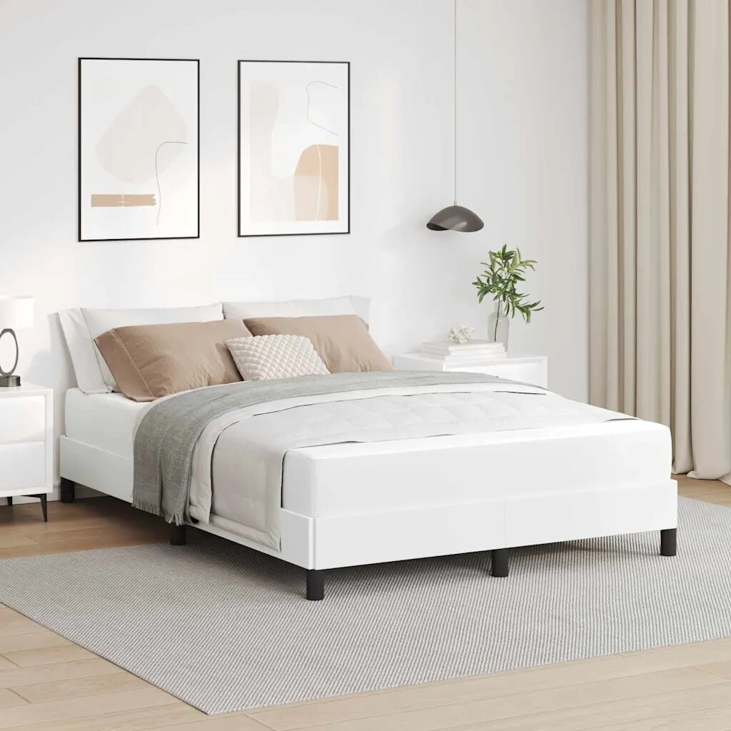 vidaXL Рамка за легло с матрак Чисто бяло 140 x 190 cm текстил