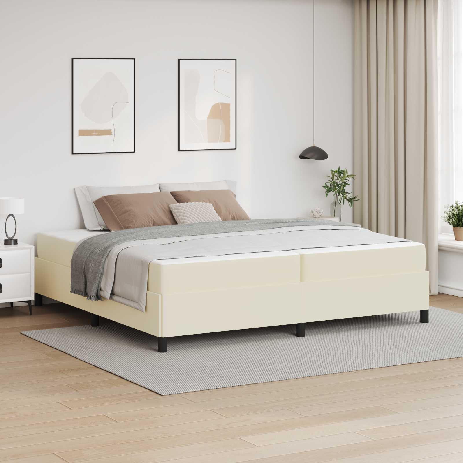 vidaXL Рамка за легло с матрак Крем 200 x 200 cm текстил