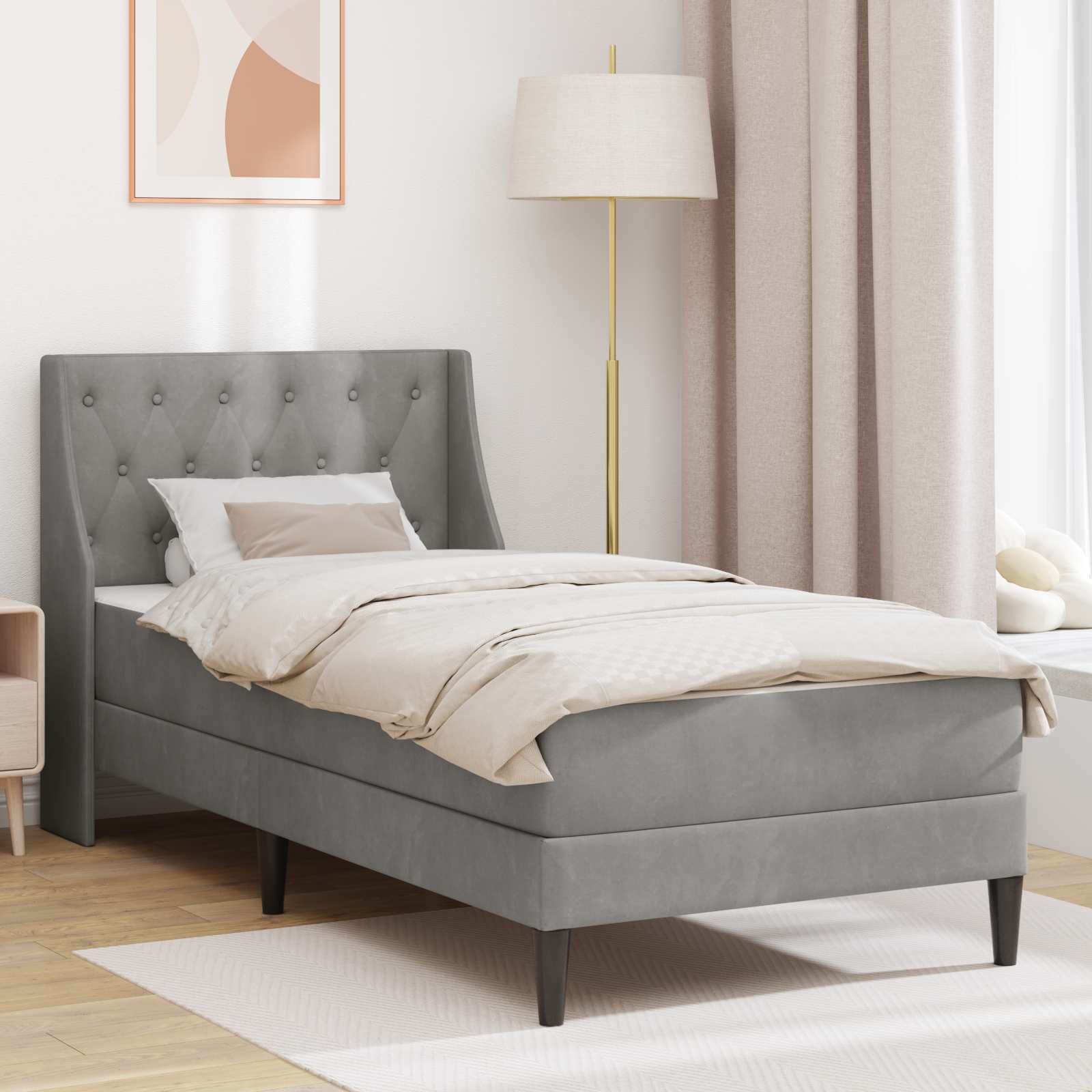 vidaXL Рамка за легло с матрак с матрак Светлосиво 90 x 190 cm Кадифе