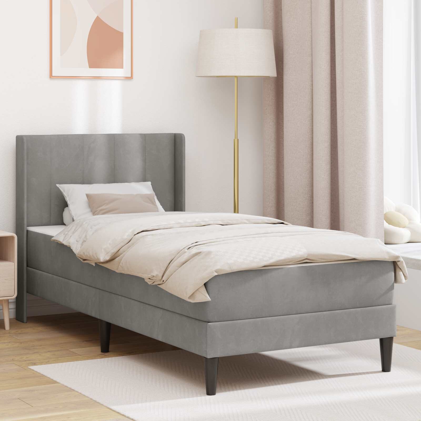 vidaXL Рамка за легло с матрак с таблото Светлосиво 90 x 190 cm Кадифе