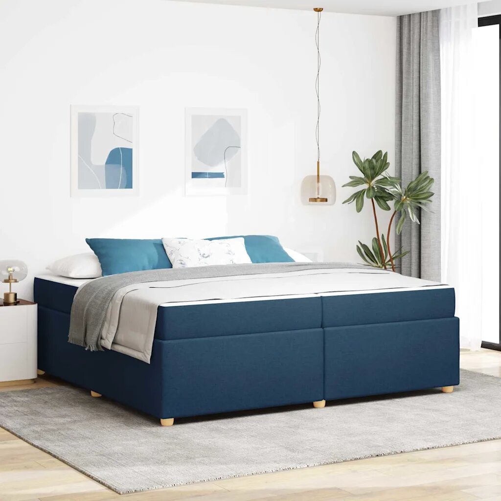 vidaXL Рамка за легло с матрак Синьо 200 x 200 cm текстил