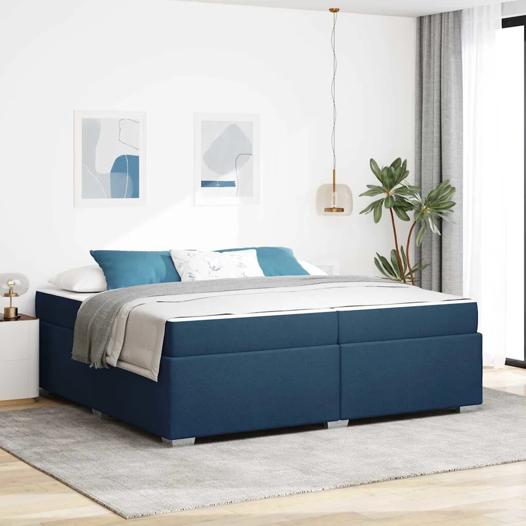 vidaXL Рамка за легло с матрак Синьо 200 x 200 cm текстил