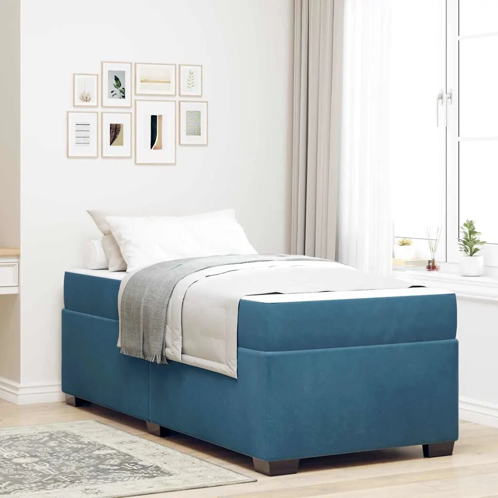 vidaXL Рамка за легло с матрак Синьо 80 x 200 cm текстил