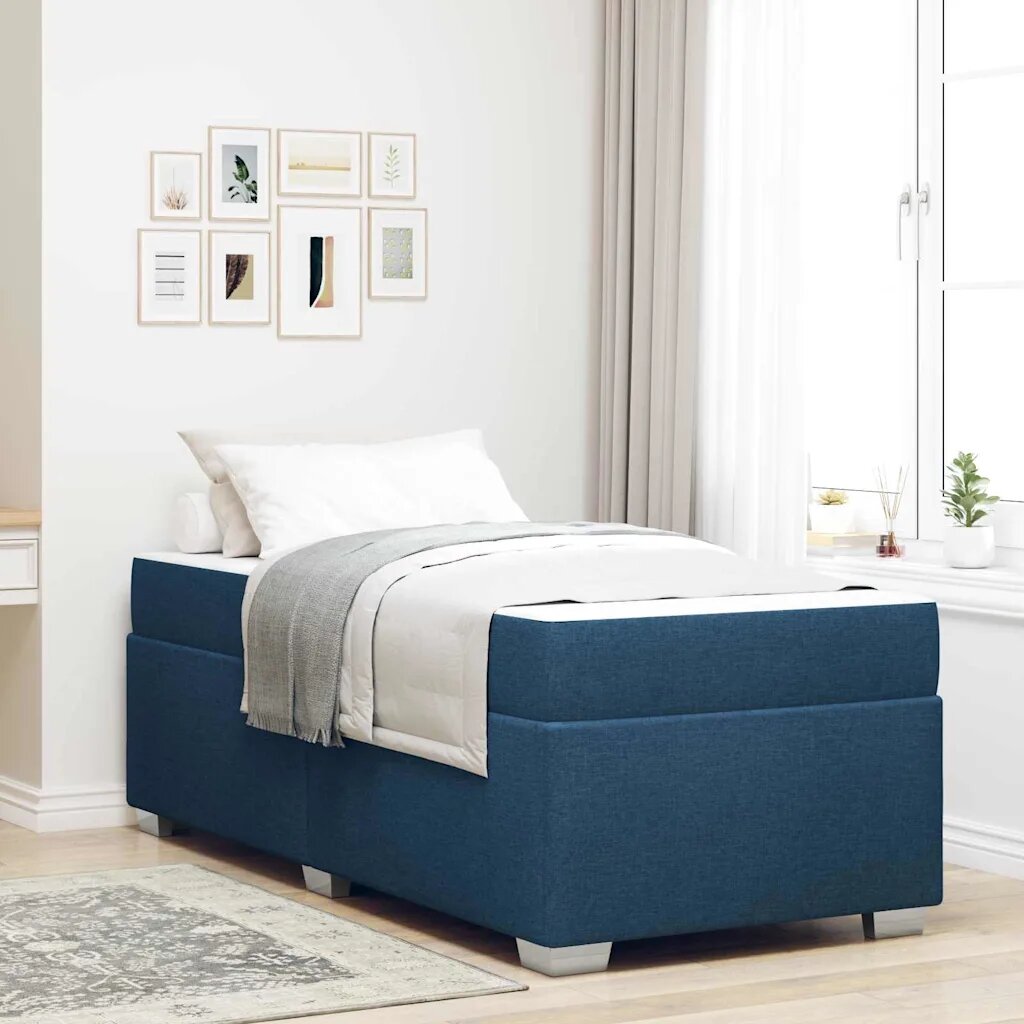 vidaXL Рамка за легло с матрак Синьо 90 x 190 cm текстил
