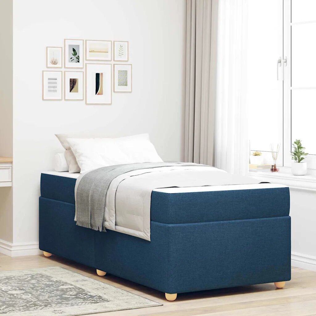 vidaXL Рамка за легло с матрак Синьо 90 x 190 cm текстил