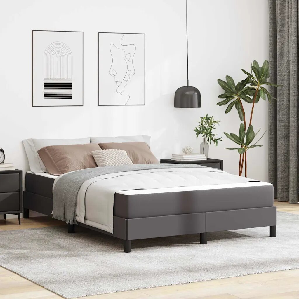vidaXL Рамка за легло с матрак Сив 140 x 190 cm текстил