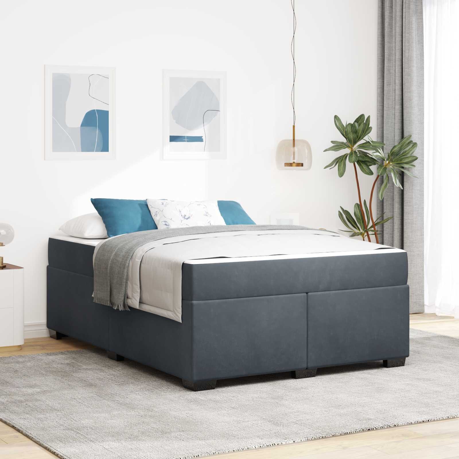 vidaXL Рамка за легло с матрак Тъмен сив 160 x 200 cm текстил