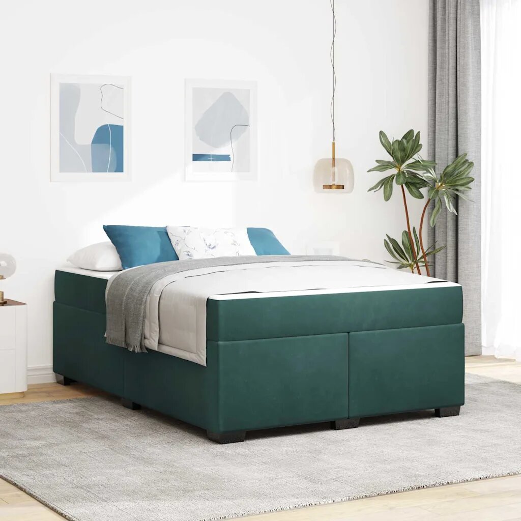 vidaXL Рамка за легло с матрак Тъмен зелен 160 x 200 cm текстил