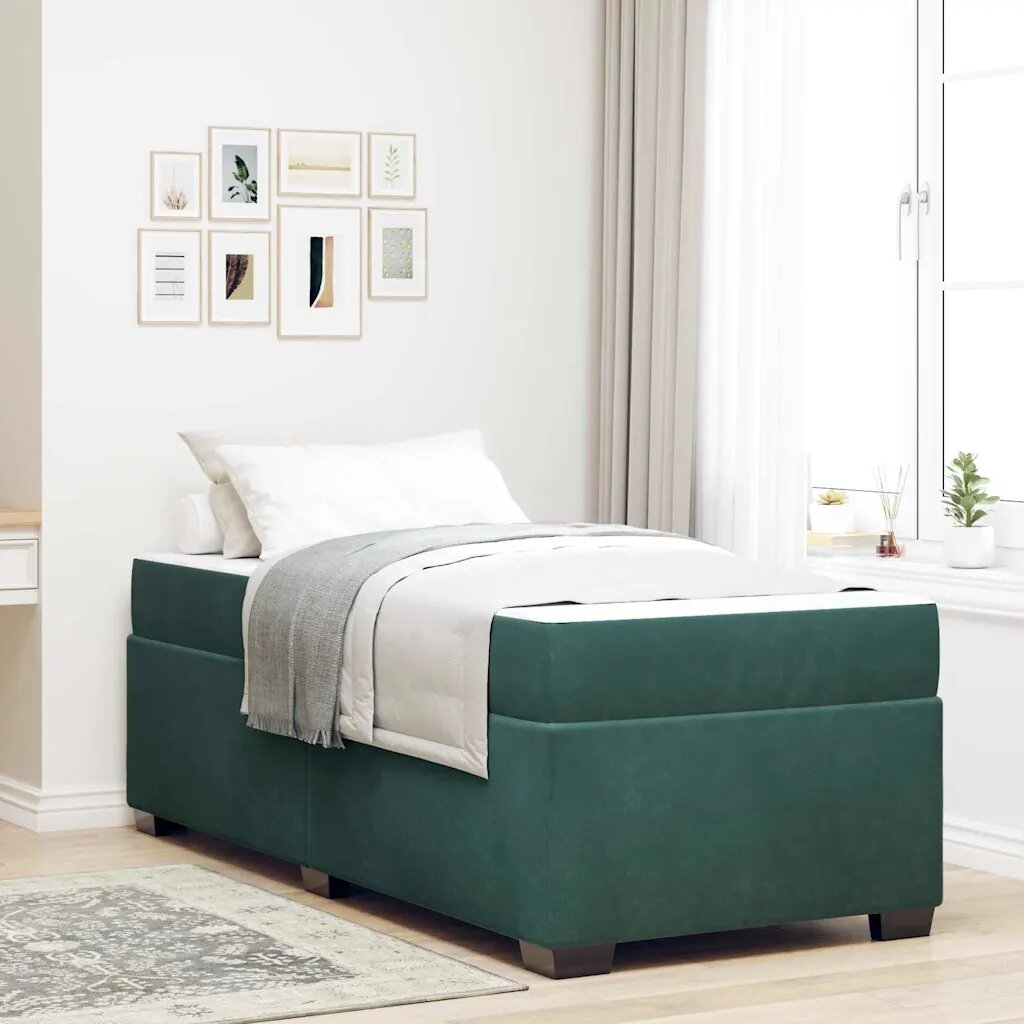 vidaXL Рамка за легло с матрак Тъмен зелен 90 x 190 cm текстил