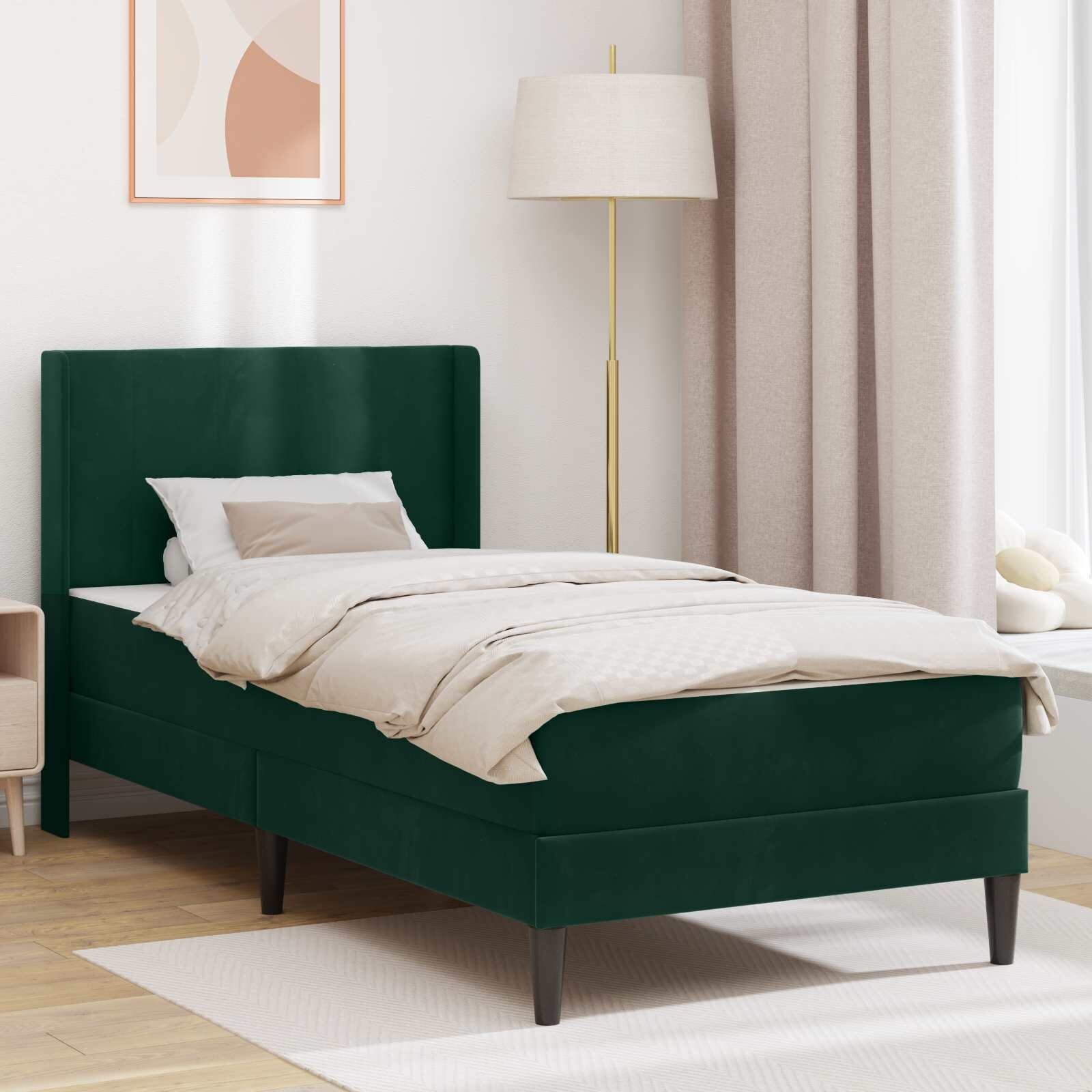 vidaXL Рамка за легло с матрак Тъмнозелено 90 x 200 cm Кадифе