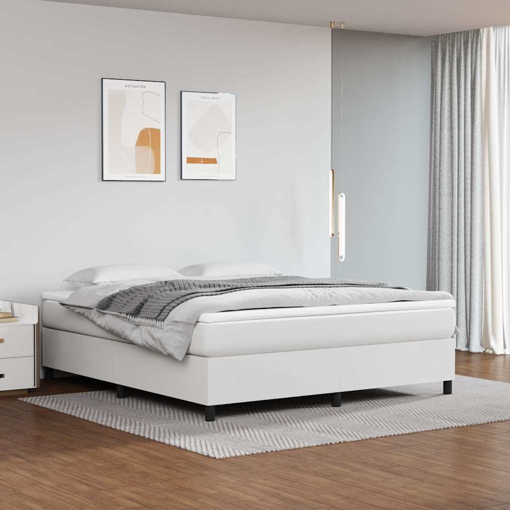vidaXL Рамка за легло с пружини бяла 160x200 см изкуствена кожа