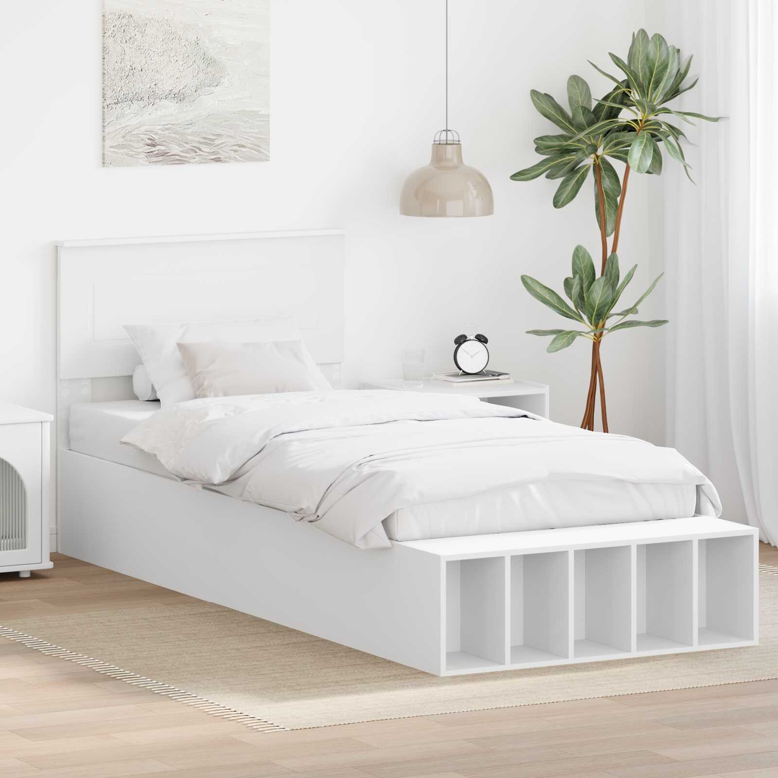 vidaXL Рамка за легло с рафт Бяло 75 x 190 cm Инженерна дървесина