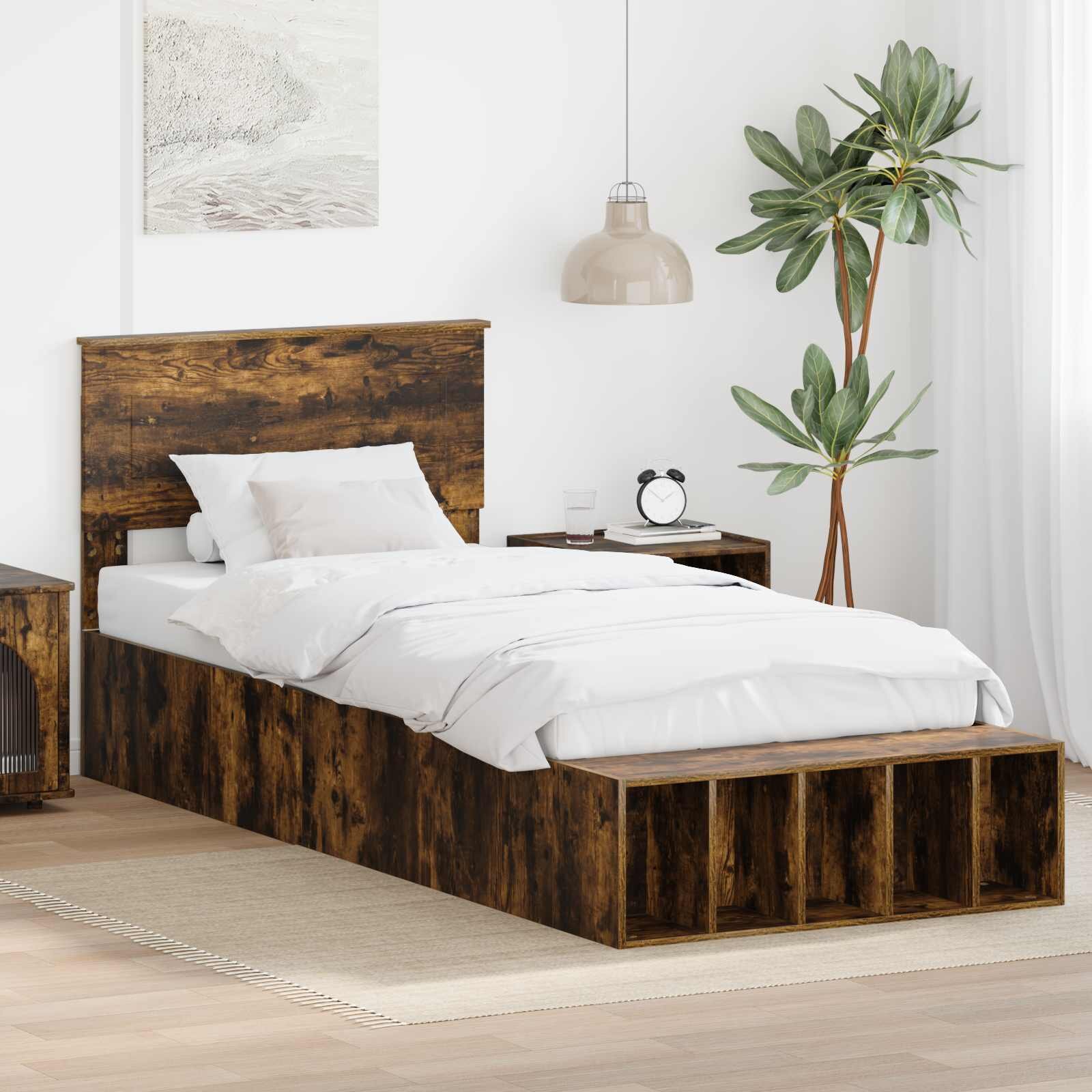 vidaXL Рамка за легло с рафт Димян дъб 90 x 200 cm Инженерна дървесина