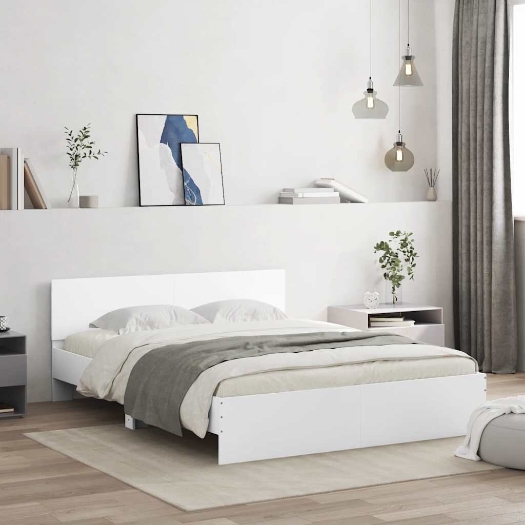 vidaXL Рамка за легло с табла бяла 150x200 см