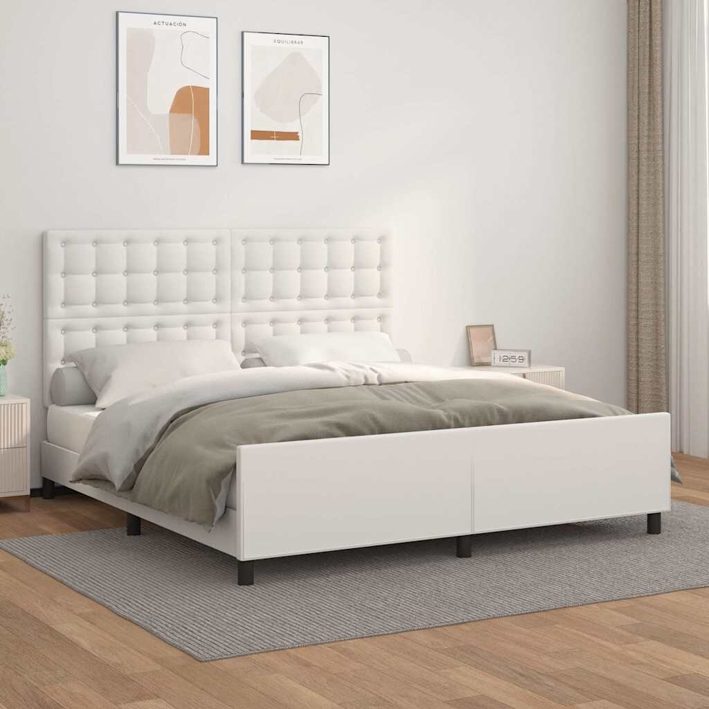 vidaXL Рамка за легло с табла бяла 160x200 см изкуствена кожа