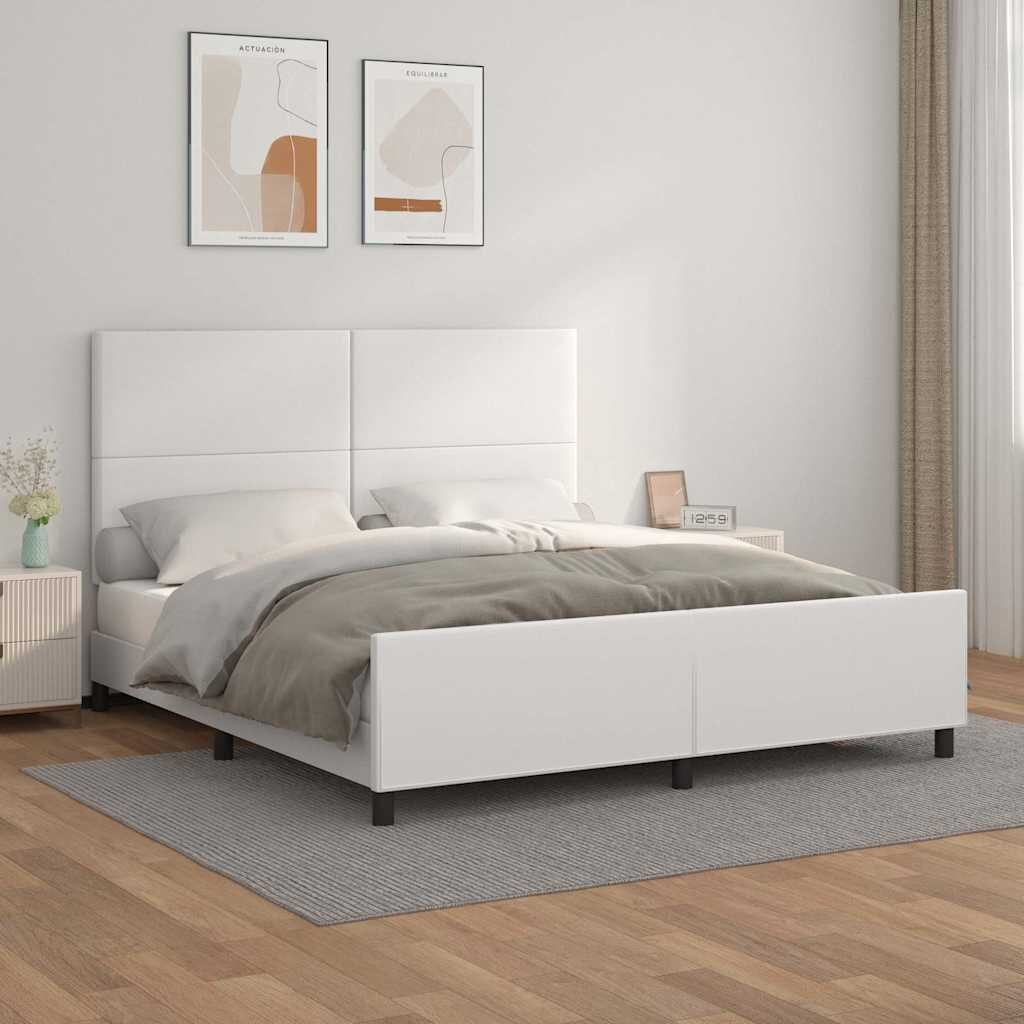 vidaXL Рамка за легло с табла бяла 180x200 см изкуствена кожа