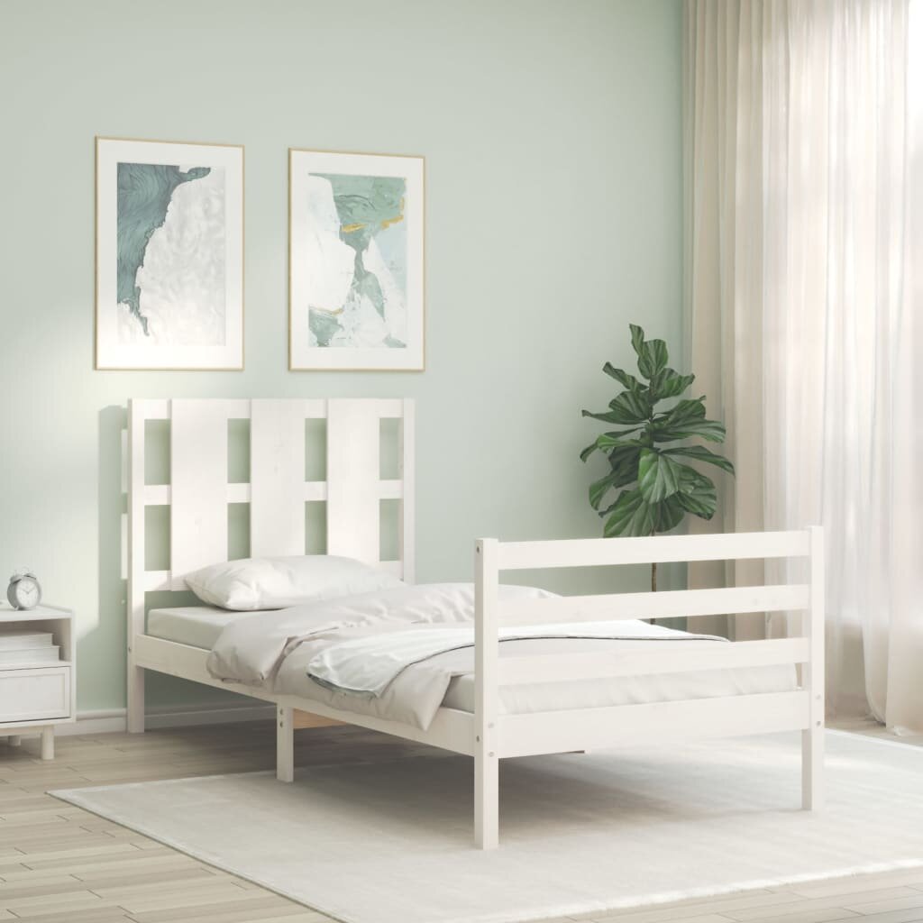 vidaXL Рамка за легло с табла бяла 90x200 см масивно дърво