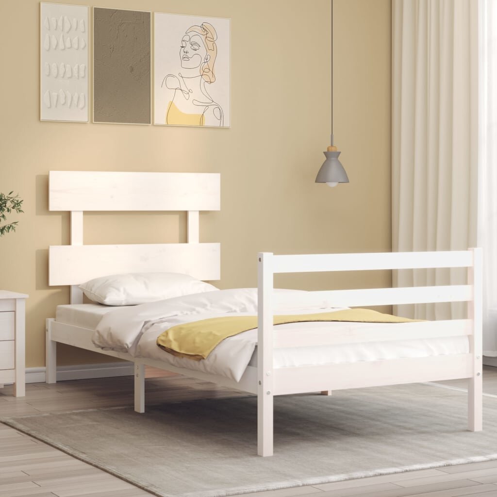vidaXL Рамка за легло с табла бяла 90x200 см масивно дърво
