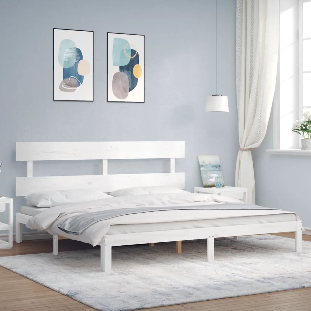 vidaXL Рамка за легло с табла бяла Super King Size дърво масив