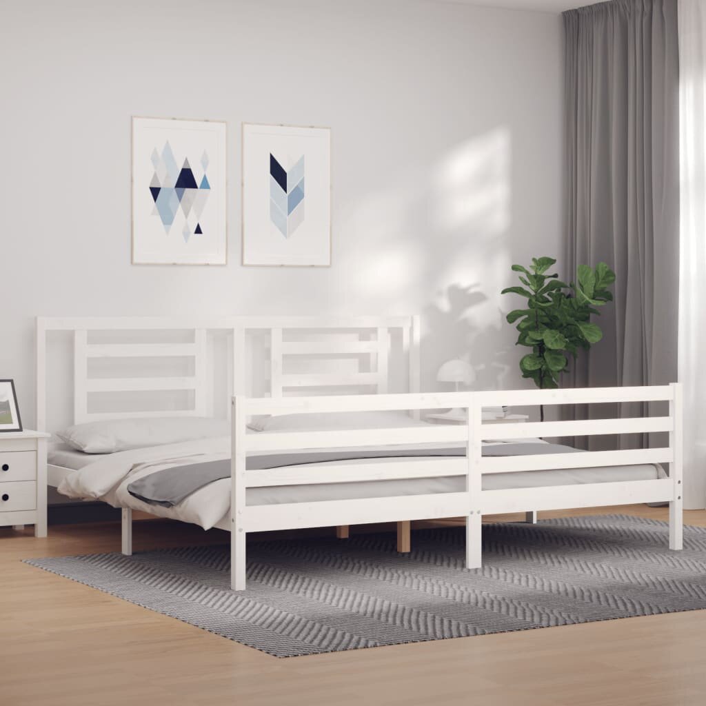 vidaXL Рамка за легло с табла бяла Super King Size дърво масив