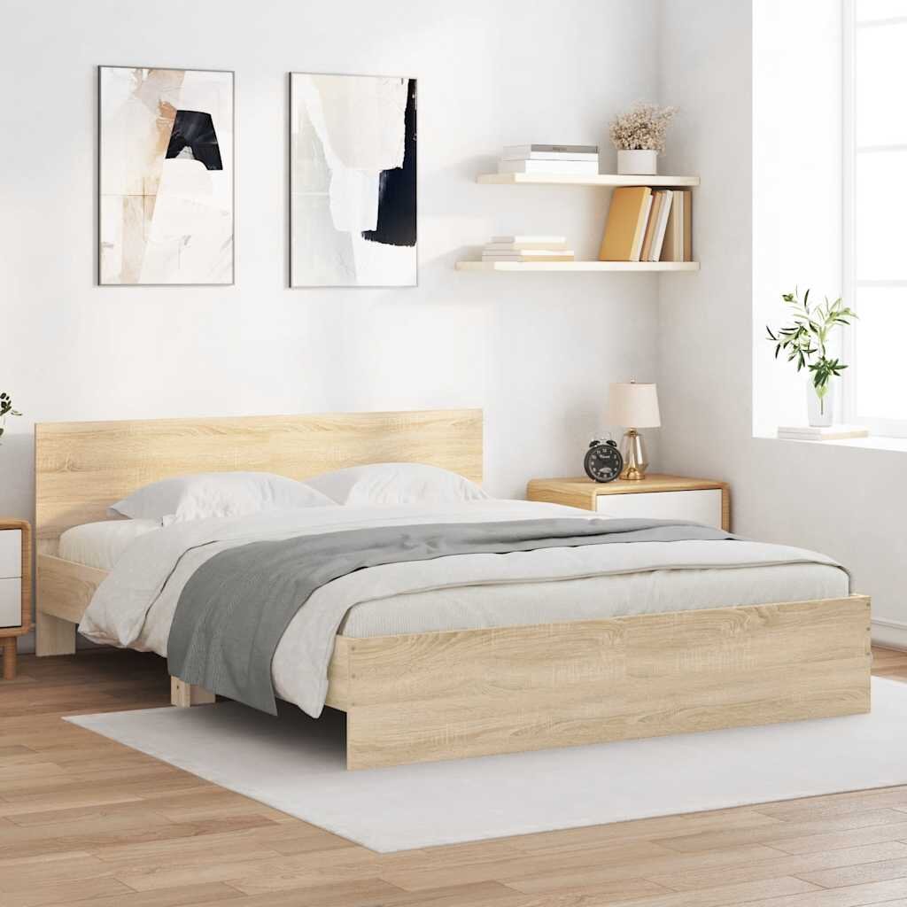 vidaXL Рамка за легло с табла дъб сонома 150x200 см
