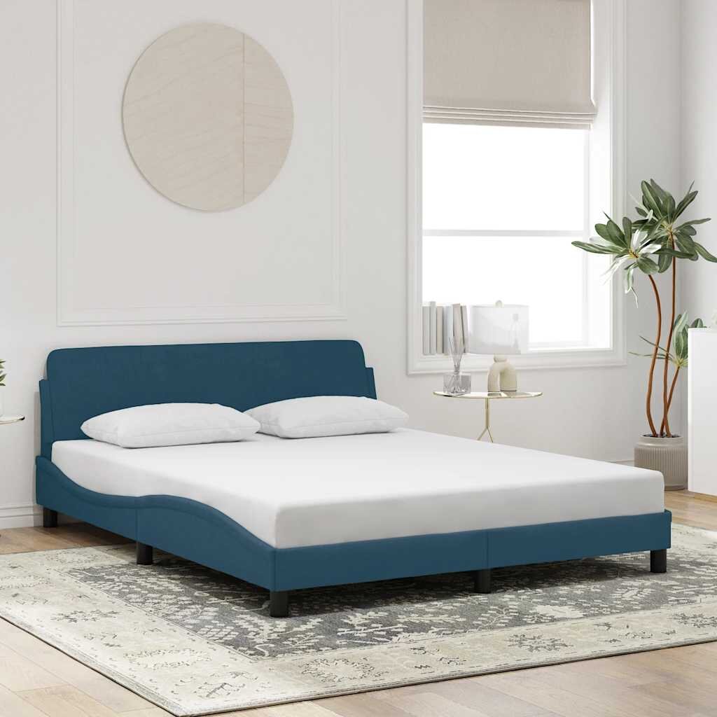vidaXL Рамка за легло с табла Dover синя 160x200 см кадифе