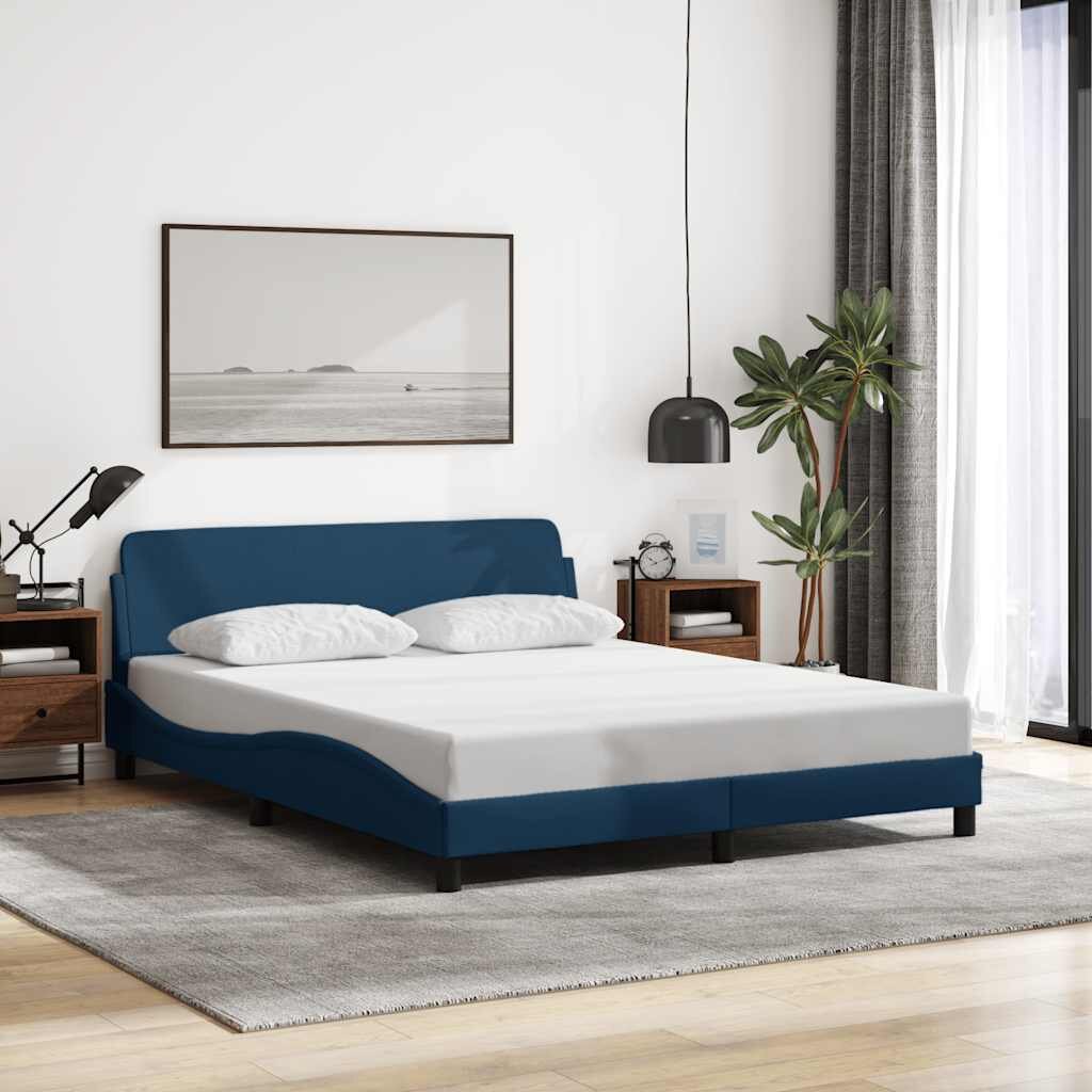 vidaXL Рамка за легло с табла Dover синя 160x200 см плат