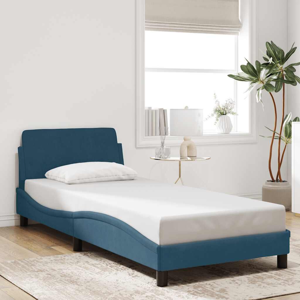 vidaXL Рамка за легло с табла Dover синя 90x200 см кадифе