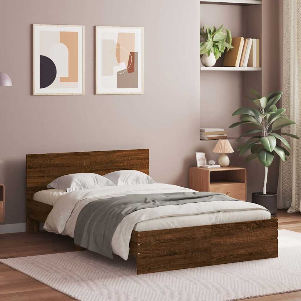 vidaXL Рамка за легло с табла кафяв дъб 120x200 см
