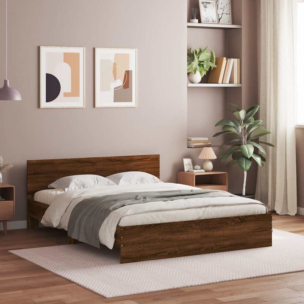 vidaXL Рамка за легло с табла кафяв дъб 150x200 см