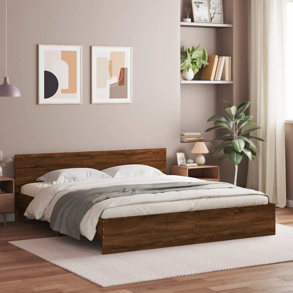 vidaXL Рамка за легло с табла кафяв дъб 200x200 см