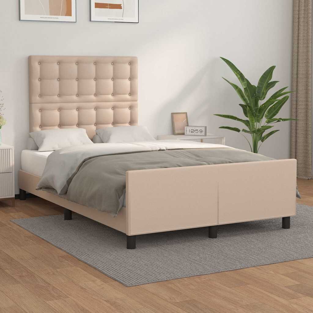 vidaXL Рамка за легло с табла капучино 120x200 см изкуствена кожа