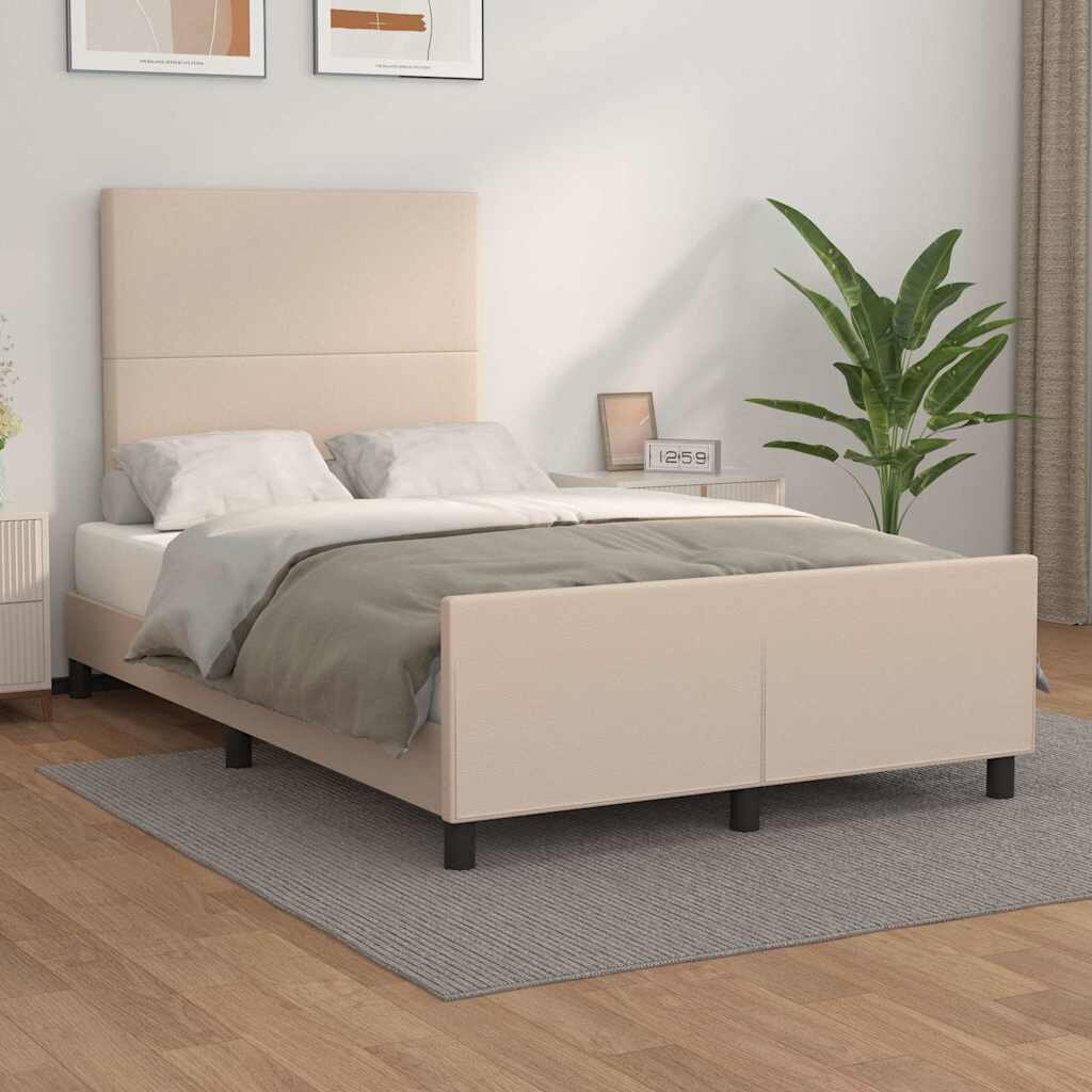 vidaXL Рамка за легло с табла капучино 120x200 см изкуствена кожа