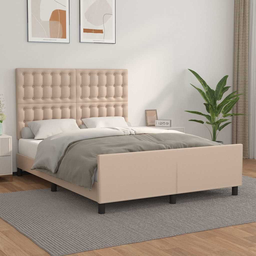 vidaXL Рамка за легло с табла капучино 140x200 см изкуствена кожа