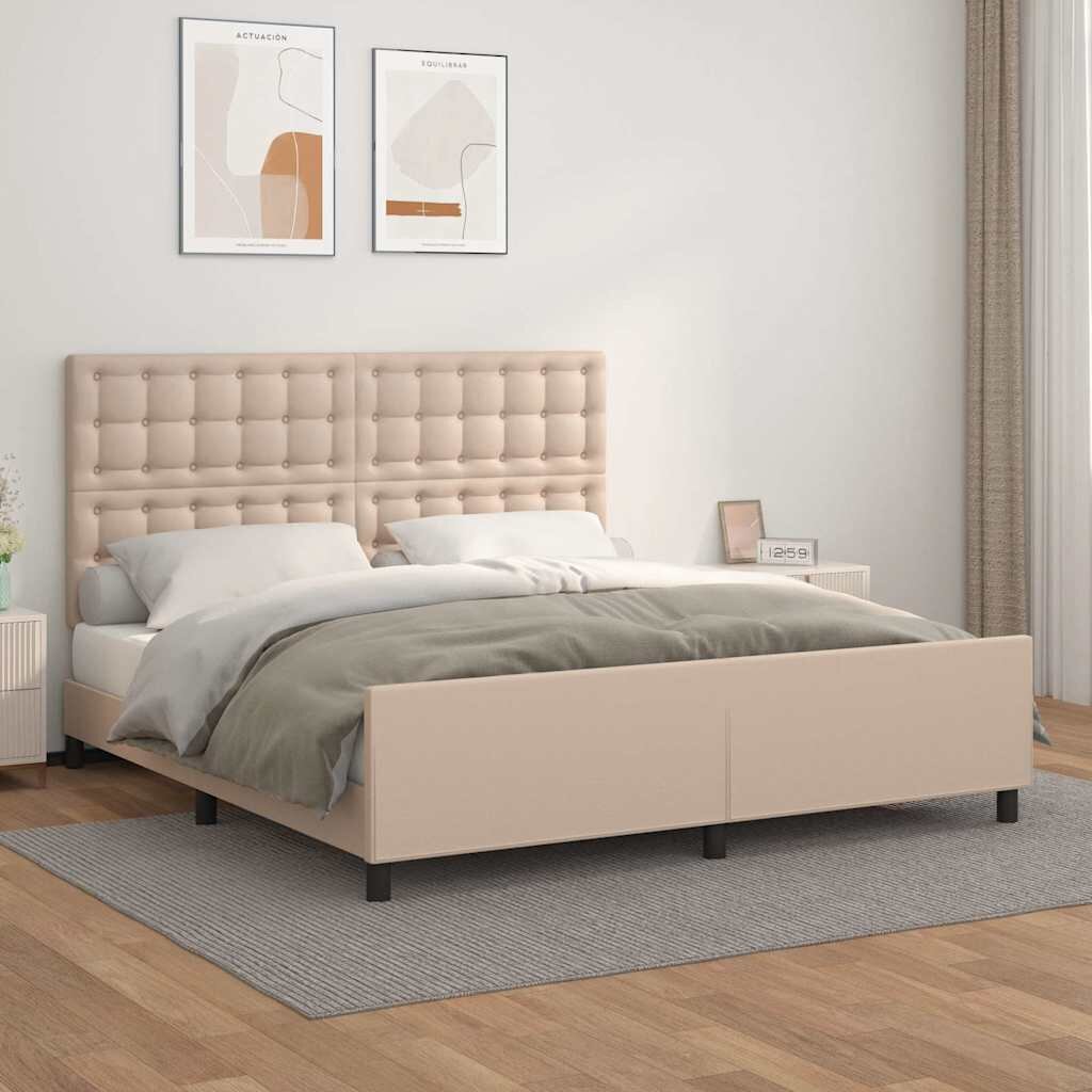 vidaXL Рамка за легло с табла капучино 180x200 см изкуствена кожа