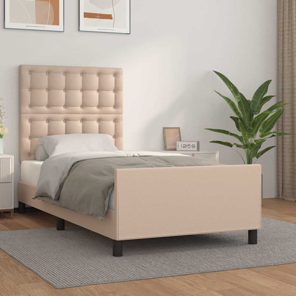 vidaXL Рамка за легло с табла капучино 90x190 см изкуствена кожа