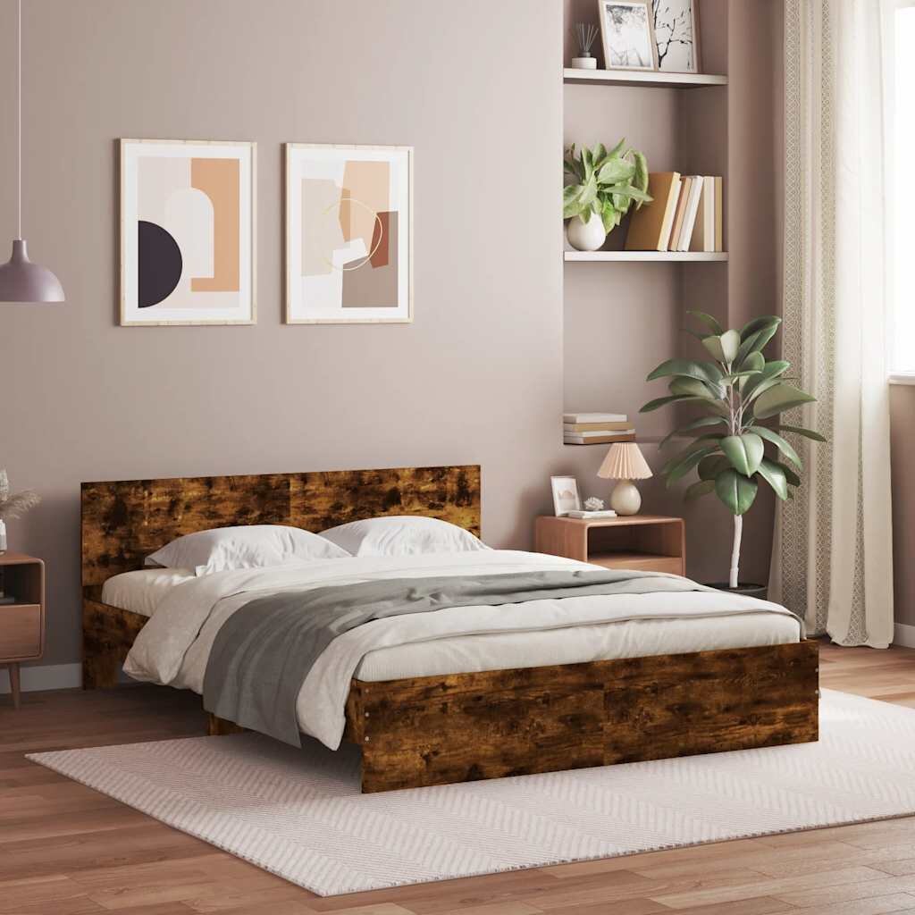 vidaXL Рамка за легло с табла опушен дъб 150x200 см