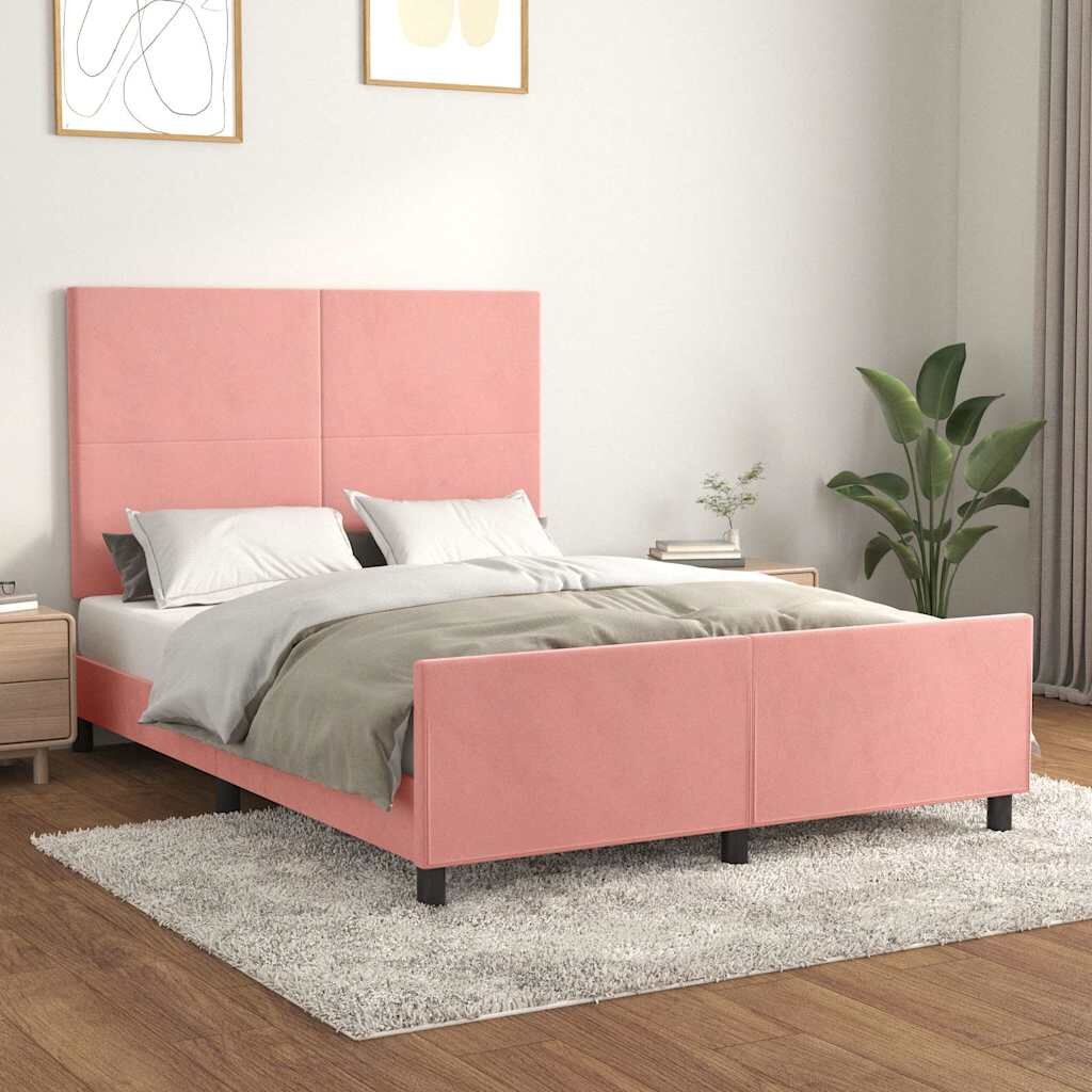 vidaXL Рамка за легло с табла розова 140x200 см кадифе