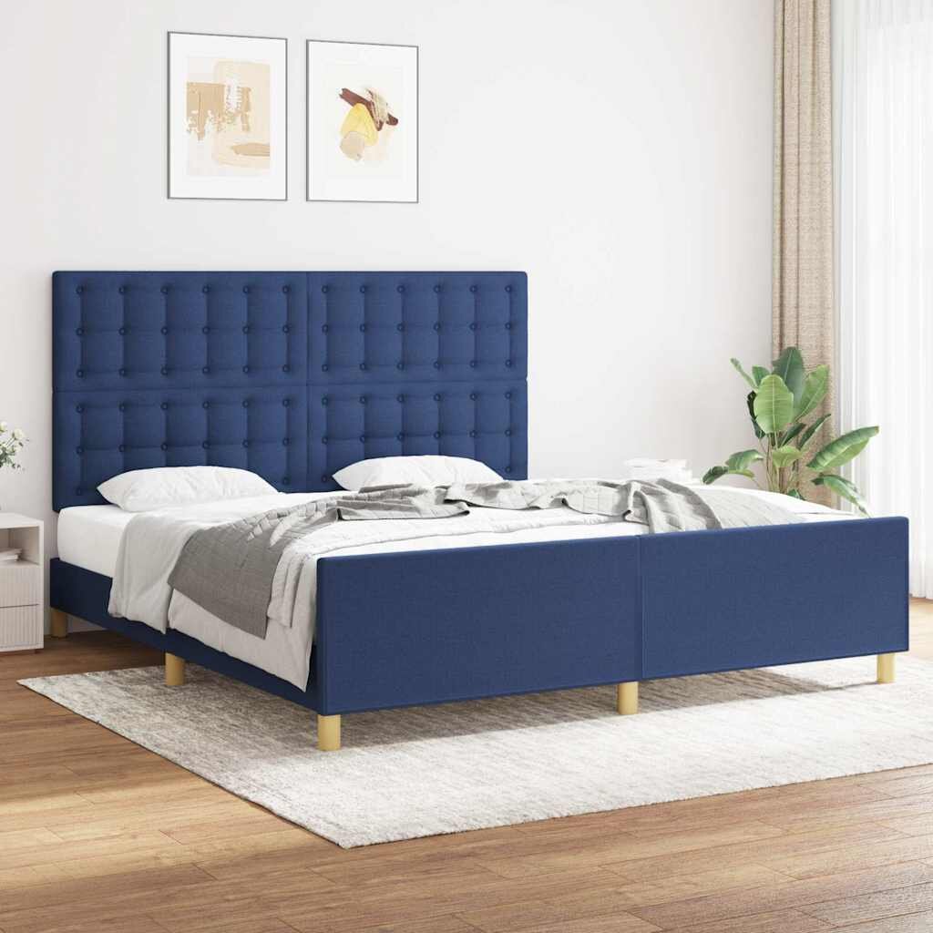 vidaXL Рамка за легло с табла синя 180x200 см плат