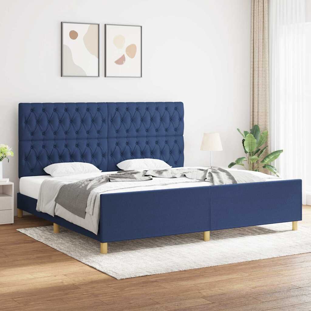 vidaXL Рамка за легло с табла синя 200x200 см плат