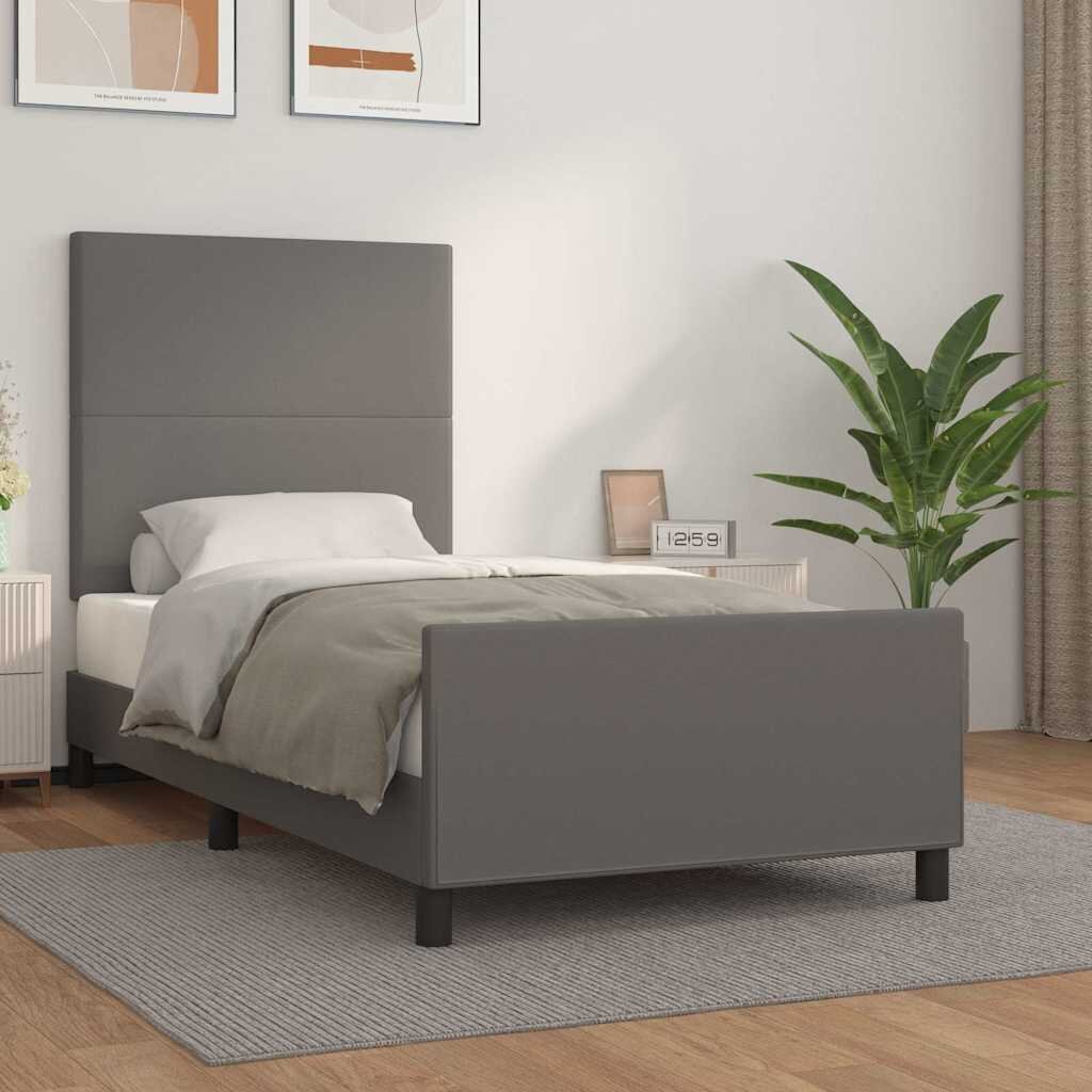 vidaXL Рамка за легло с табла сива 80x200 см изкуствена кожа