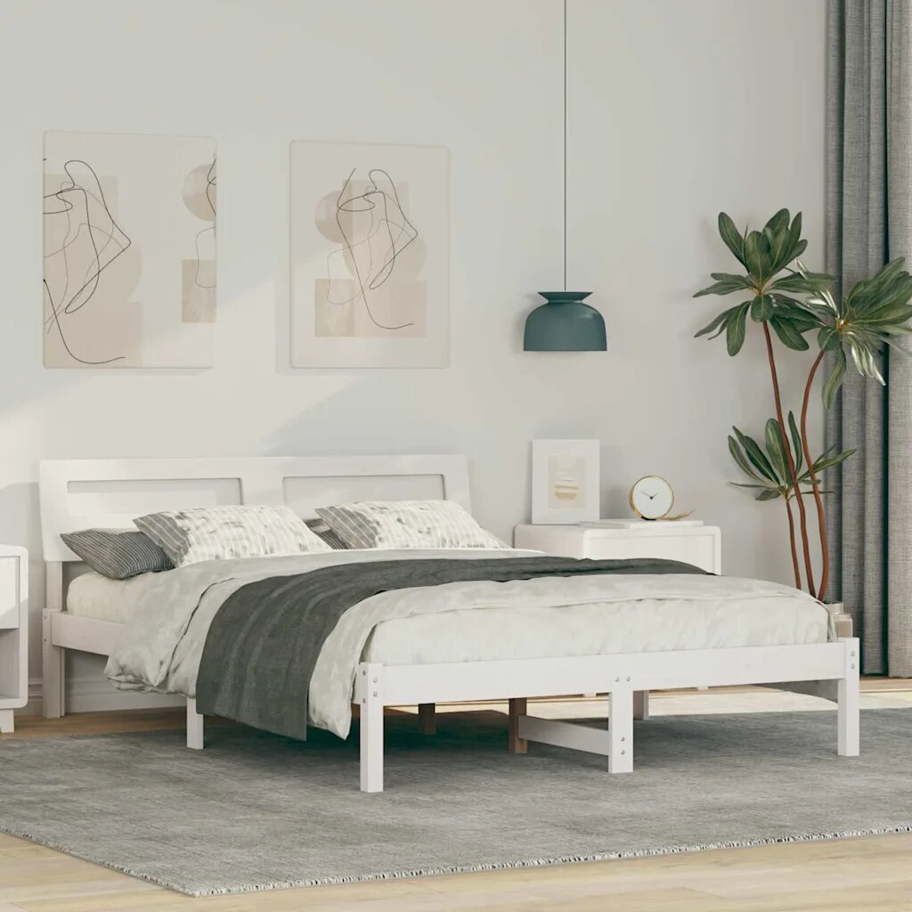 vidaXL Рамка за легло с таблото Бяло 120 x 190 cm Солидно борово дърво