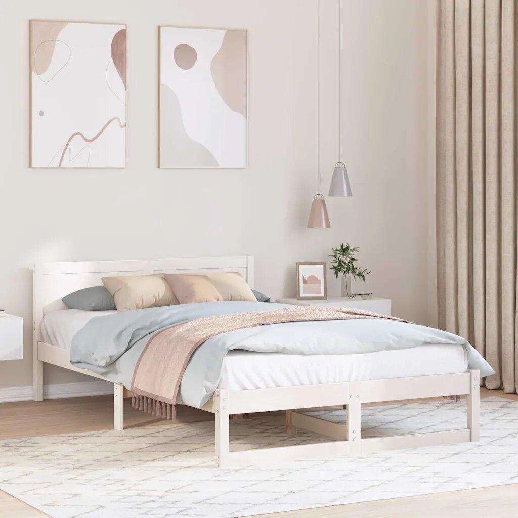 vidaXL Рамка за легло с таблото Бяло 120 x 190 cm Солидно борово дърво