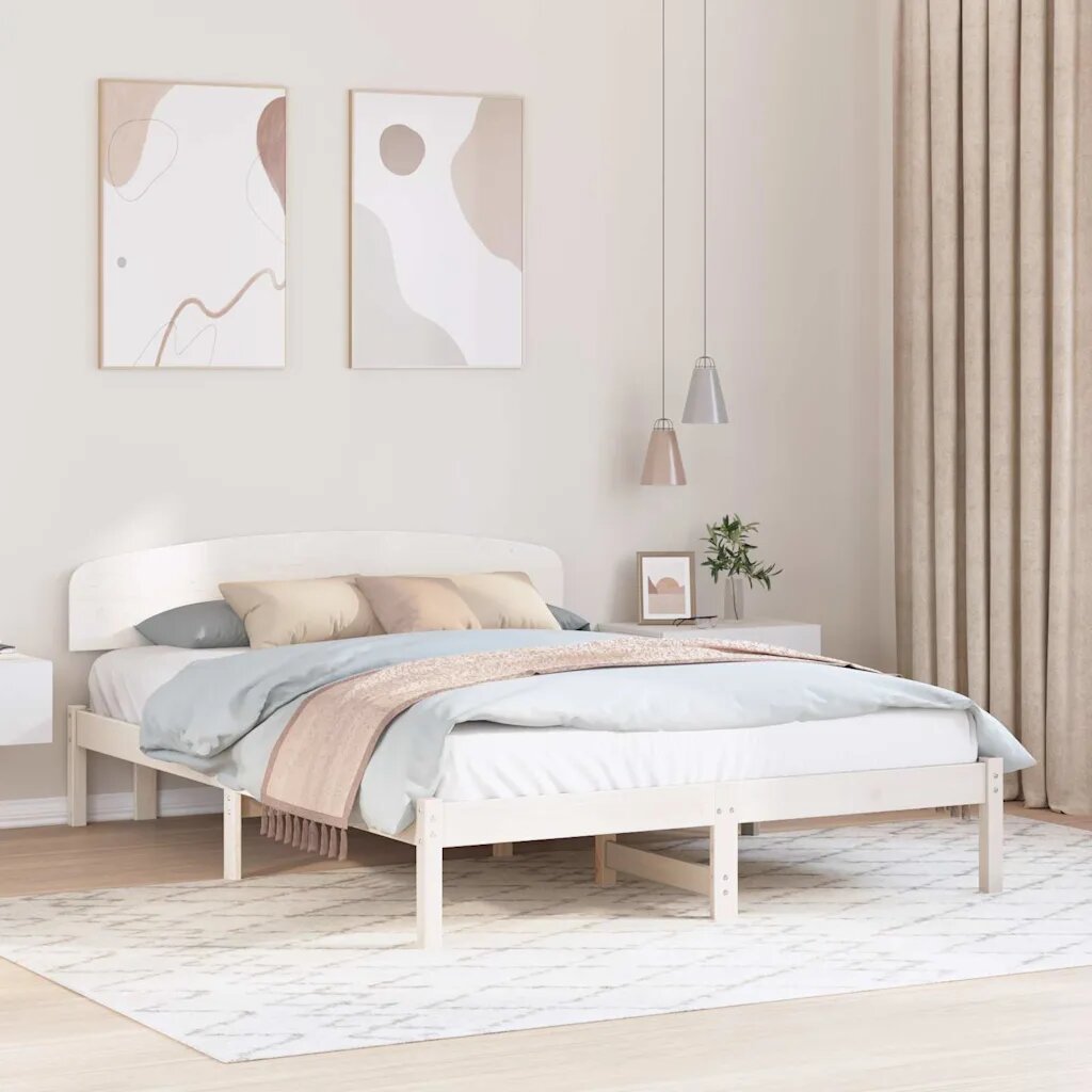vidaXL Рамка за легло с таблото Бяло 140 x 200 cm Солидно борово дърво