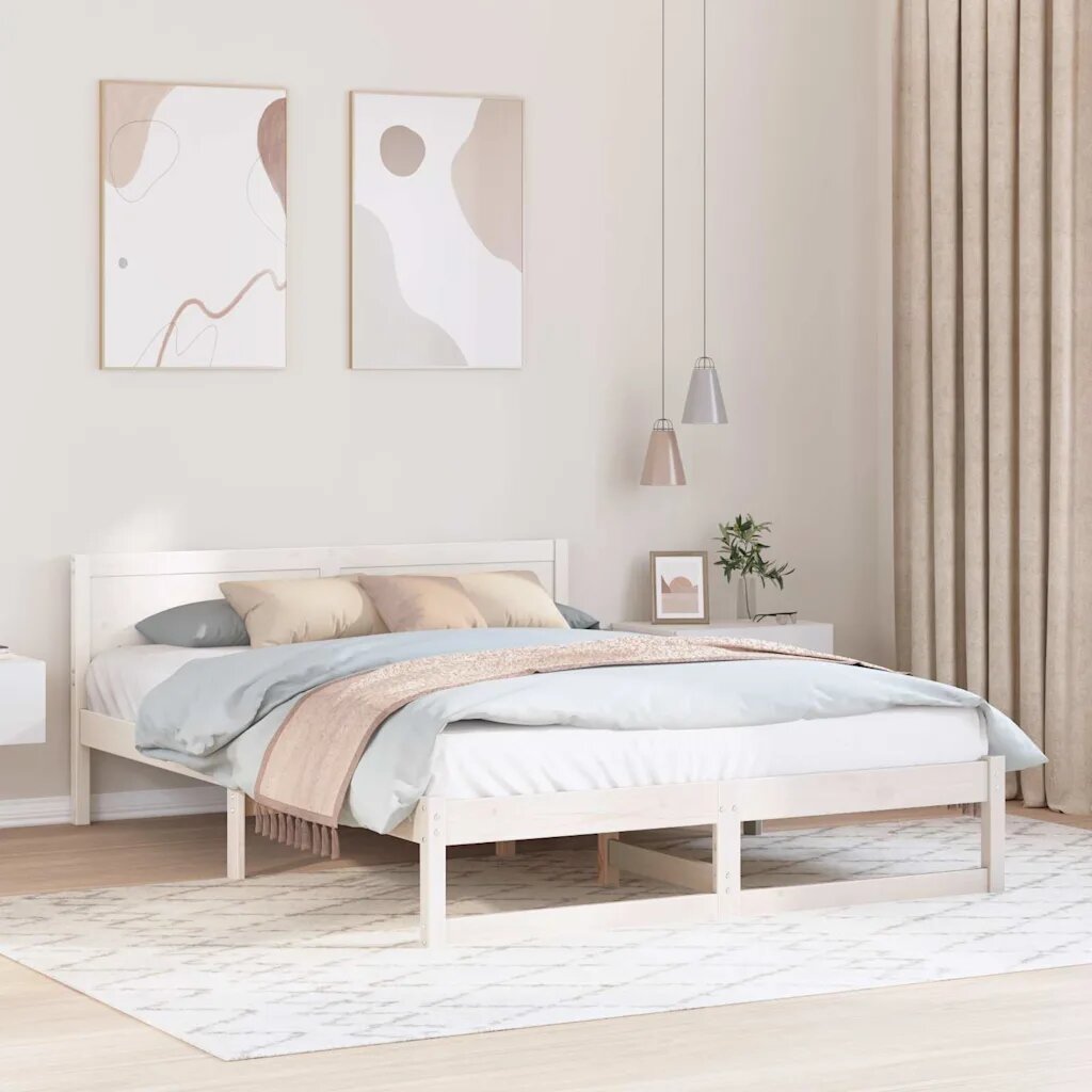 vidaXL Рамка за легло с таблото Бяло 140 x 200 cm Солидно борово дърво