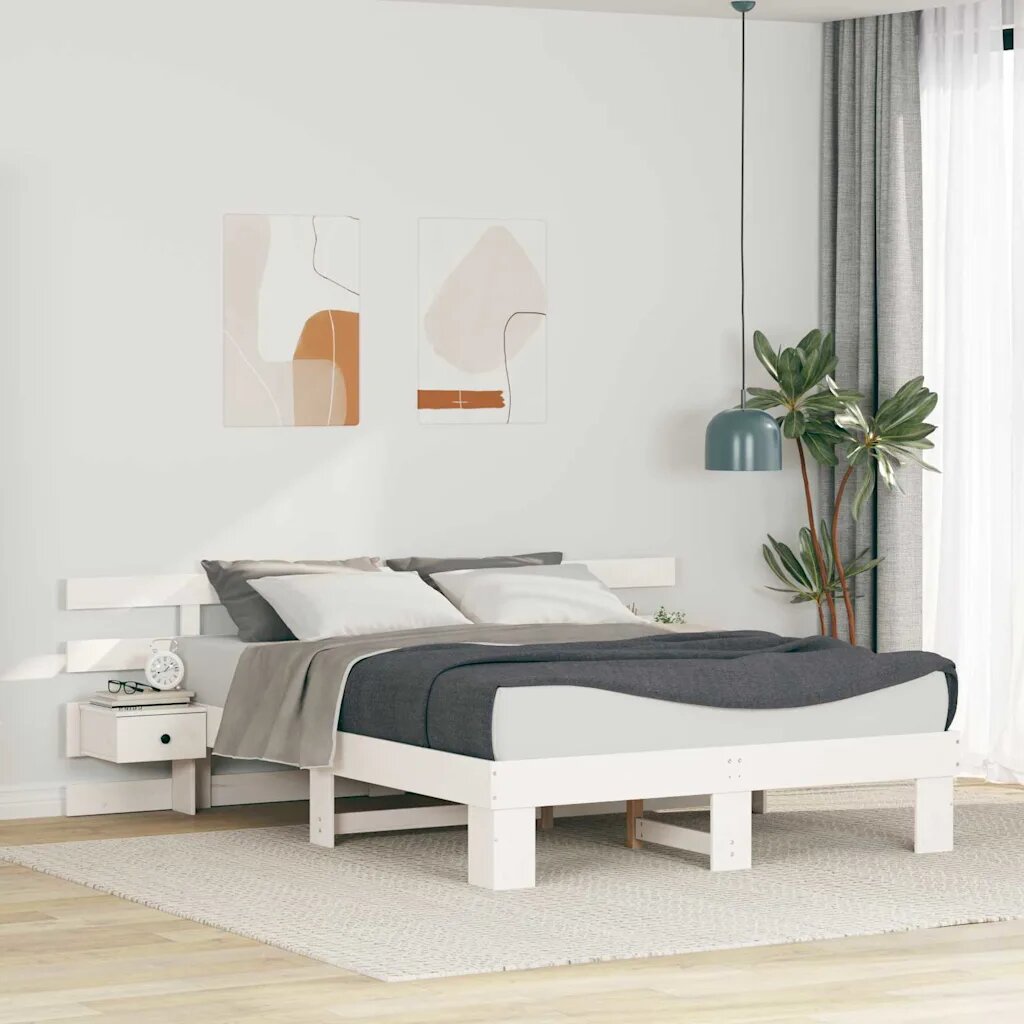 vidaXL Рамка за легло с таблото Бяло 140 x 200 cm Солидно борово дърво