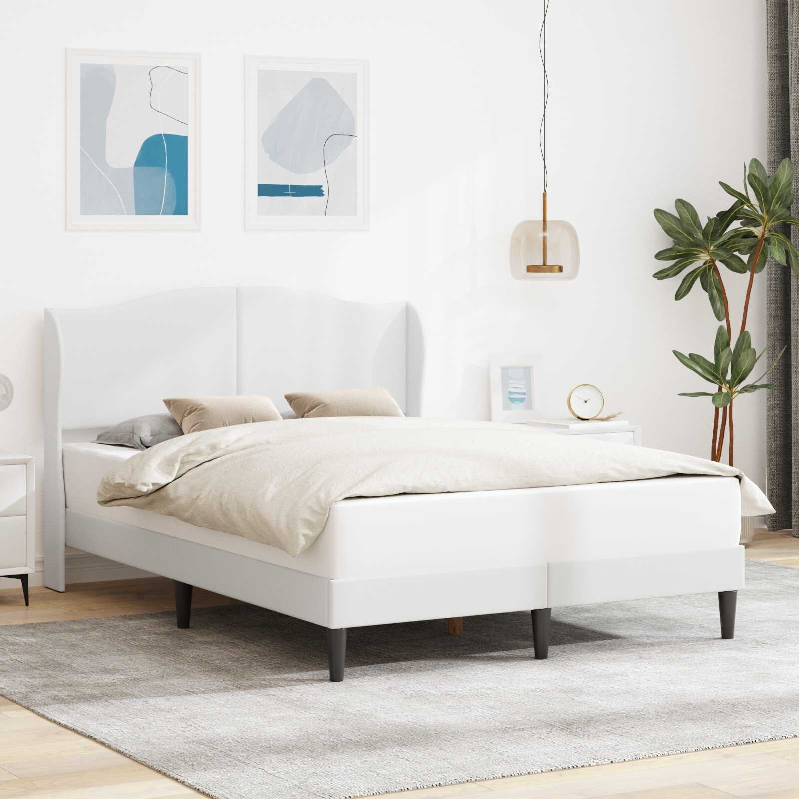 vidaXL Рамка за легло с таблото Бяло 160 x 200 cm Изкуствена