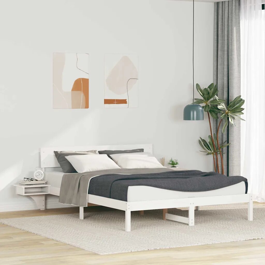 vidaXL Рамка за легло с таблото Бяло 160 x 200 cm Солидно борово дърво